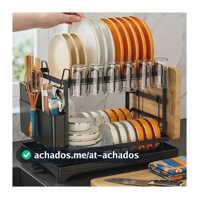 Escorredor De Louça Inoxidável 2 Andares Drenagem Automática Bandeja Grande 360o Organizador Pia Com Porta Pratos Tigelas Talheres Copos Sensacional