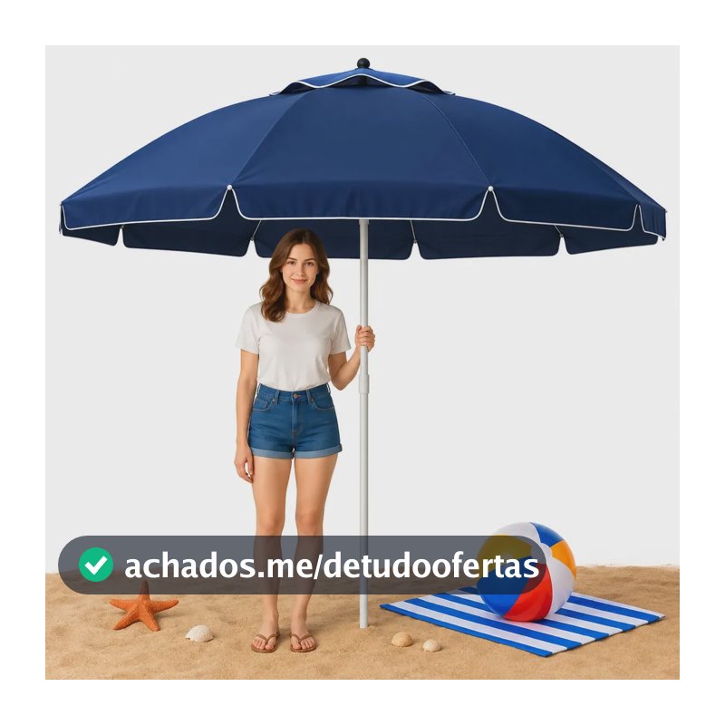 Guarda Sol Gigante 2,40m Uv Praia Piscina Camping Pesca Verão Cor Azul Marinho Vai De Tech