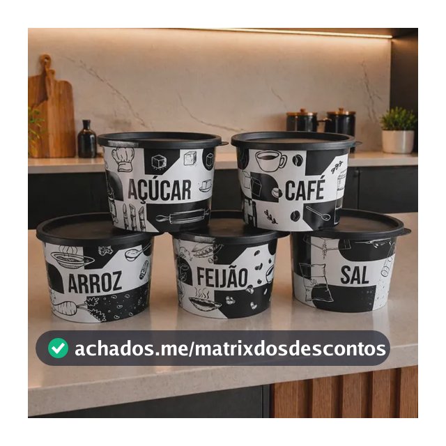 Kit Porta Mantimentos 5 Peças  Redondo Com Decoração 1,5 Lt Preto