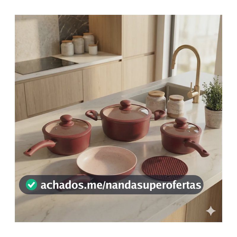 Jogo Panela Ceramica Antiaderente 5pç Tampa Silicone Induçao Vermelho