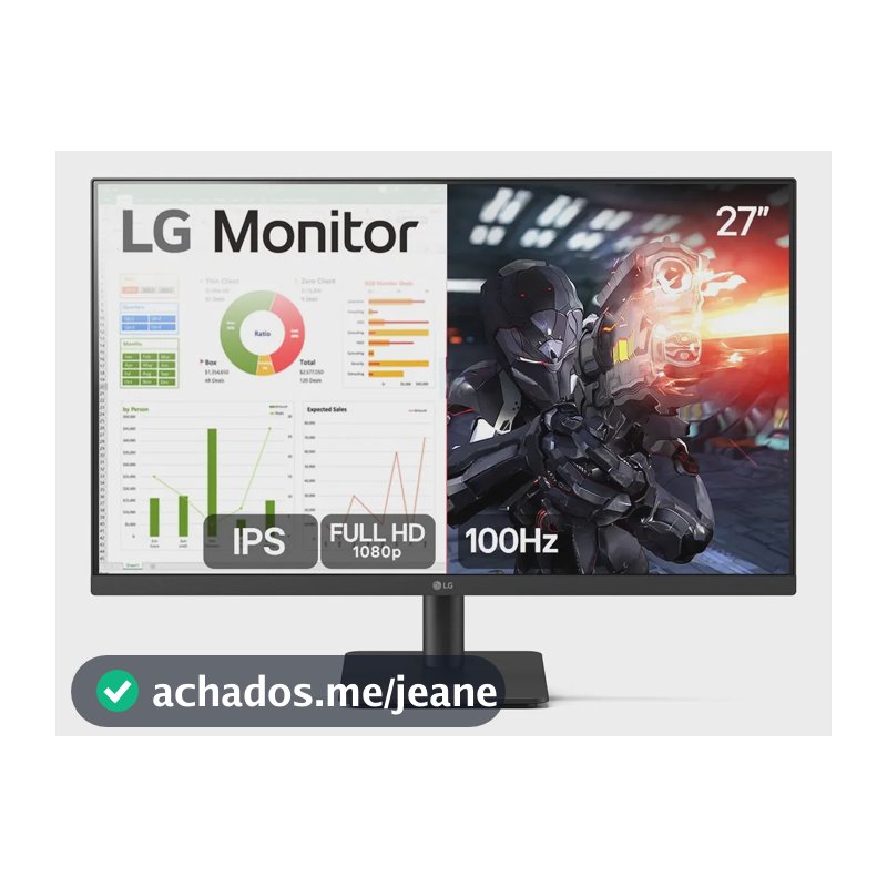 Monitor PC Gamer LG 27” - IPS, 100Hz Full HD, HDMI 2x, Preto-27MS500