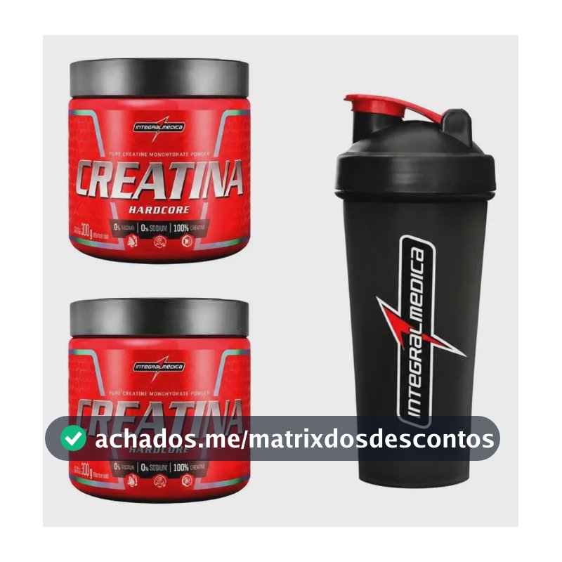 Kit 2 Creatina Integralmedica 300g + Coqueteleira 600ml Neutro