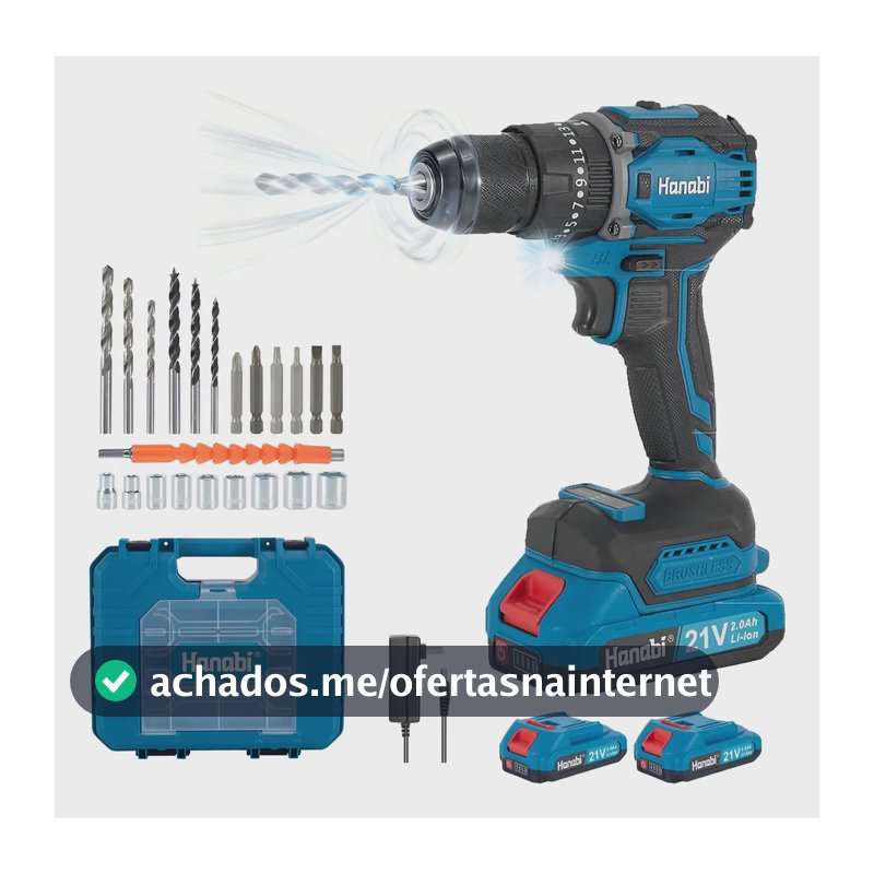 Furadeira Parafusadeira Impacto 21v 2 Baterias Sem Escovas Azul-petróleo 60hz