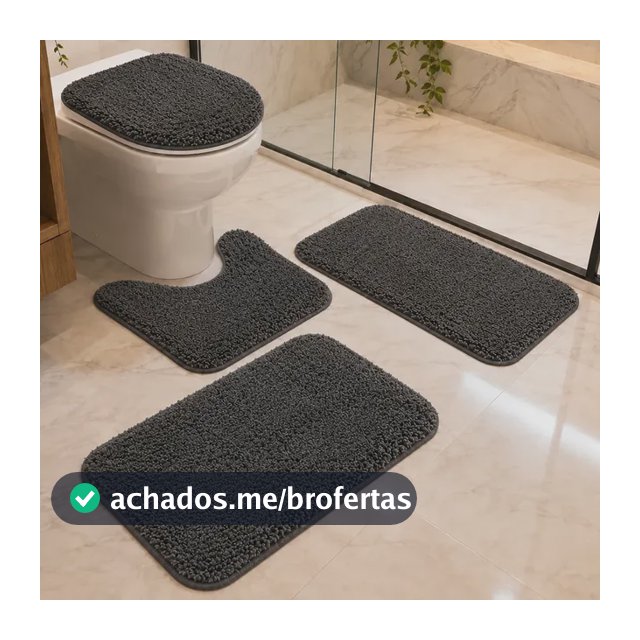 Conjunto Banheiro 4 Peças Tapete Preto Jogo Banheiro Oferta!