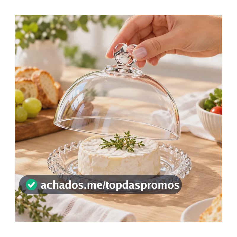 Queijeira Com Tampa Vidro Cristal Coração Porta Queijo Transparente