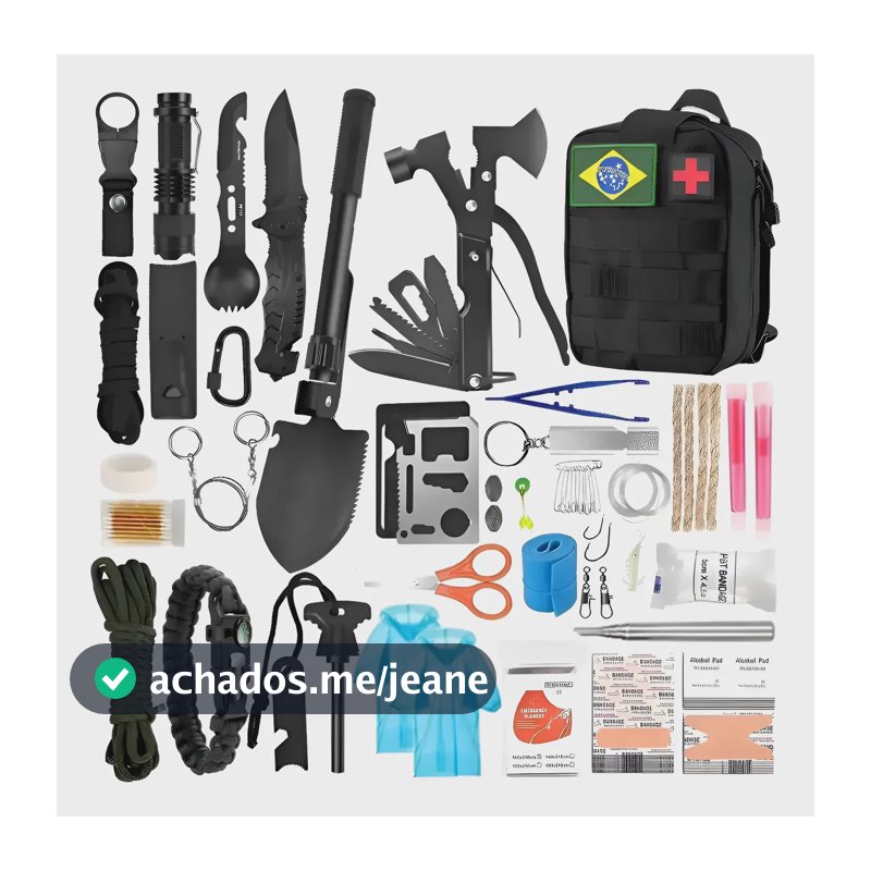 Kit De Sobrevivência Primeiros Socorros Emergência Trekking Preto