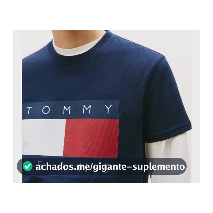 Camiseta Tommy Jeans Masculina Abdm0dm22645 Dark Night Navy Bandeira Tommy Jeans Em Silk G Silk Logo Tommy Jeans