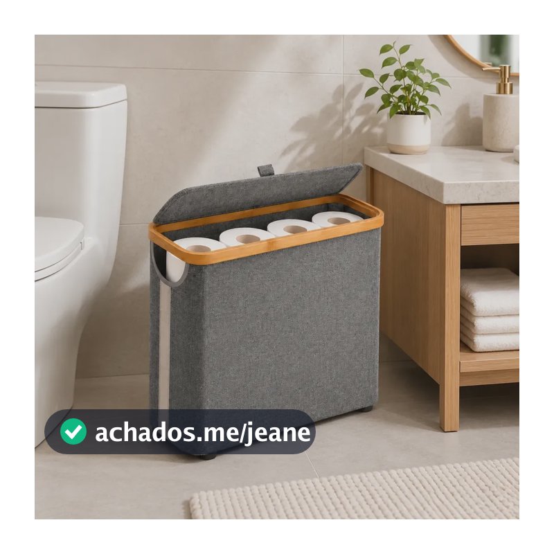 Cesto Organizador De Papel Higiênico Porta Rolos Banheiro Cinza