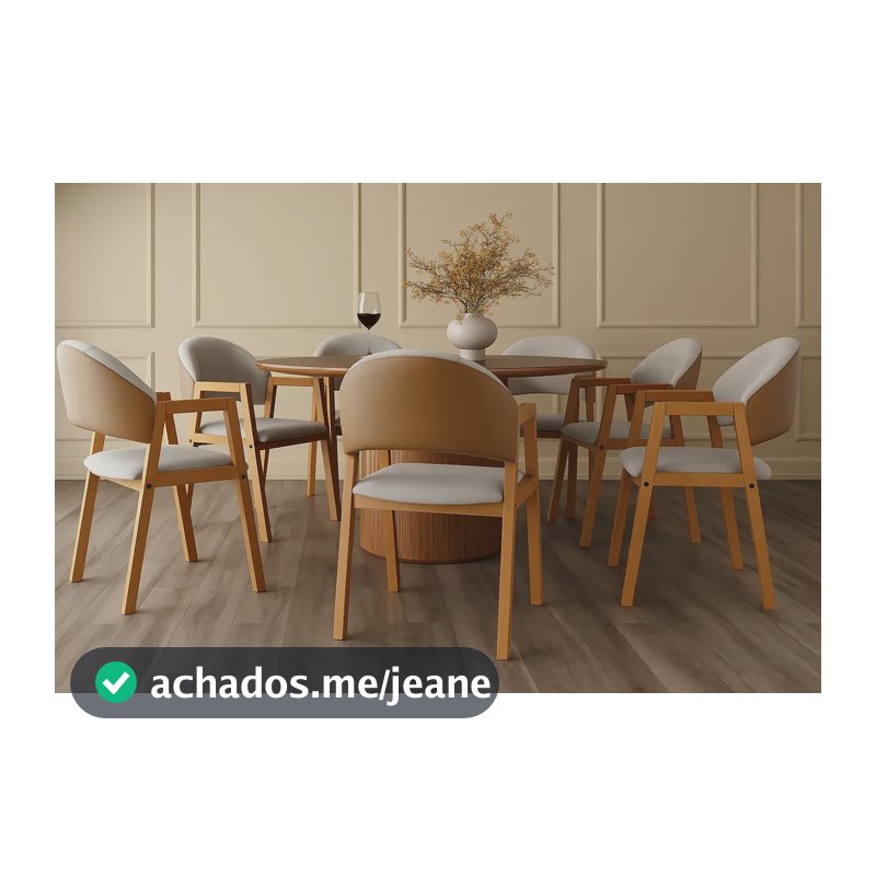 Kit 6 Cadeiras Madeira Maciça Tecido Linho Premium Areia Linho Madeira Maciça Areia Com Corino Caramelo