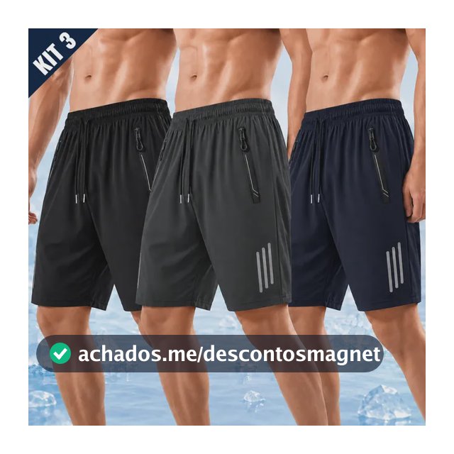 Kit 3 Bermuda Masculina Short Tactel Secagem Rápida Academia