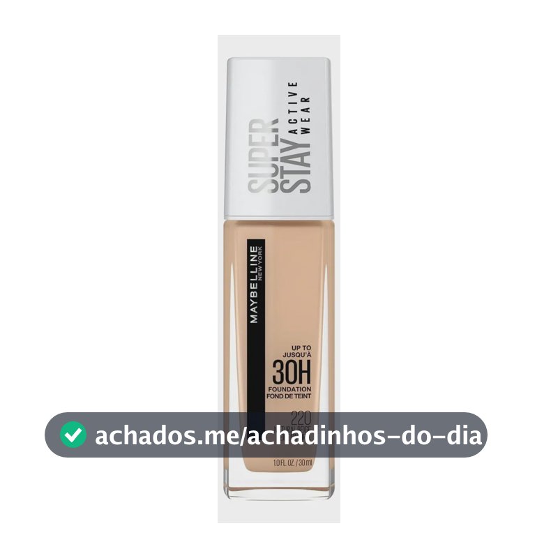 Maybelline NY Base Alta Cobertura Super Stay Active Wear Resistente ao Suor Alta Duração até 30h na Pele, Cor 220 Natural Beige, 30ml