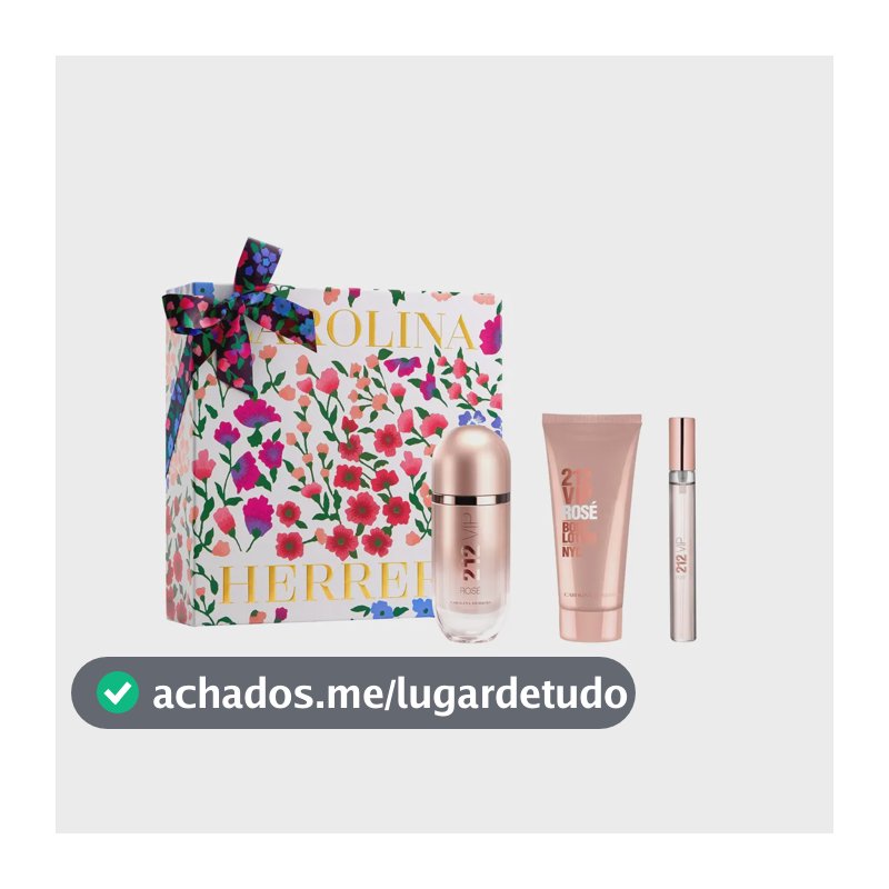 Kit Presente Perfume Carolina Herrera Feminino 212 Vip Rosé Carolina Herrera Eau De Parfum 80ml + Body Lotion 100ml + Perfume Miniatura 10ml