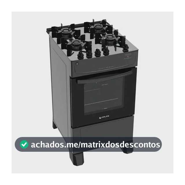 Fogão 4 Bocas Atlas Mônaco Top Glass com Mesa de Vidro e Acendimento Automático Preto Bivolt