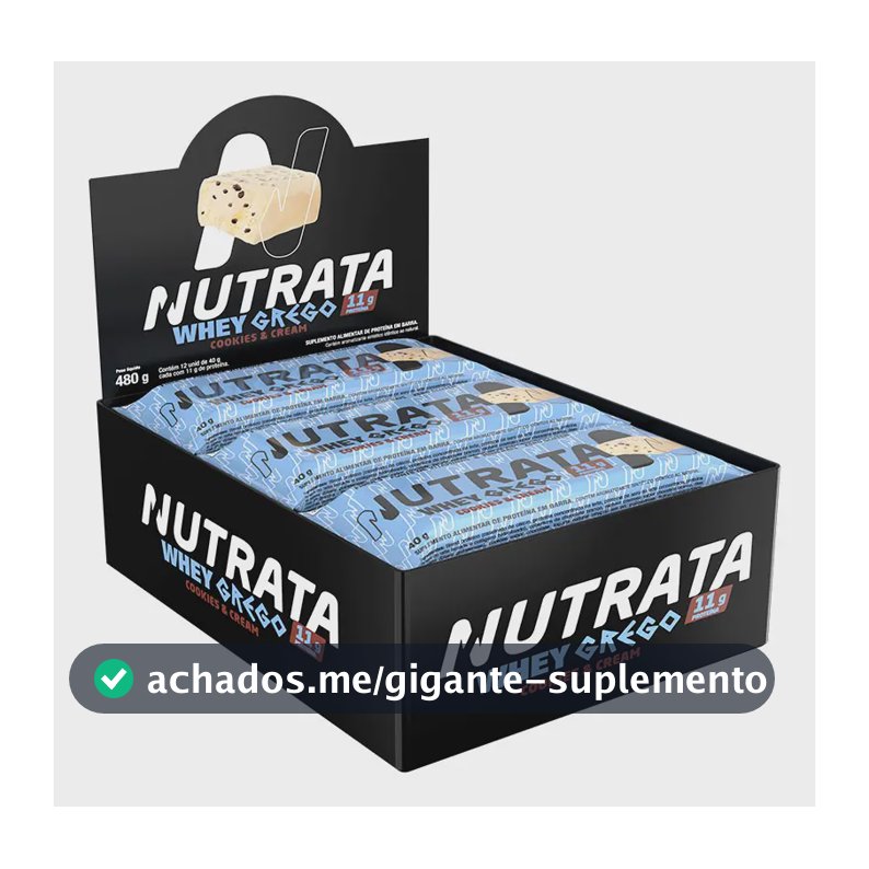 Whey Grego Bar Protein 12 Unidades Nutrata Sabor Cookies And Cream