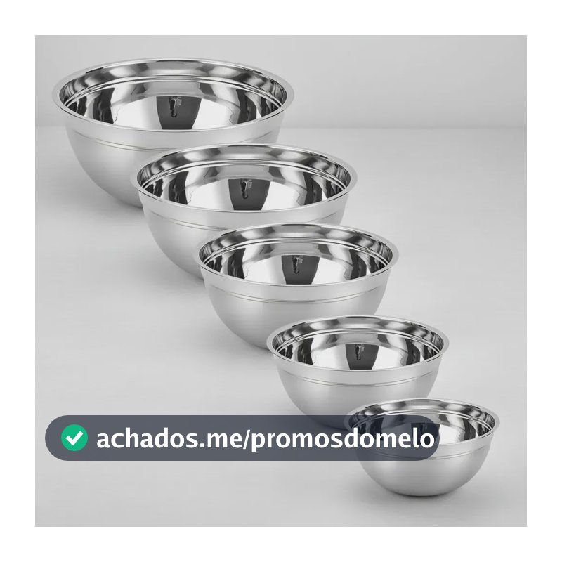 Kit Com 5 Tigelas Bowls Em Aço Inox De Excelente Qualidade