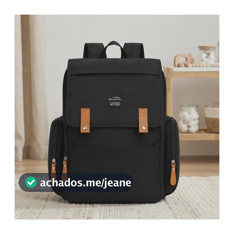 Mochila Maternidade Luxury Feminina Impermeável Trocador Preto Balmani Luxury