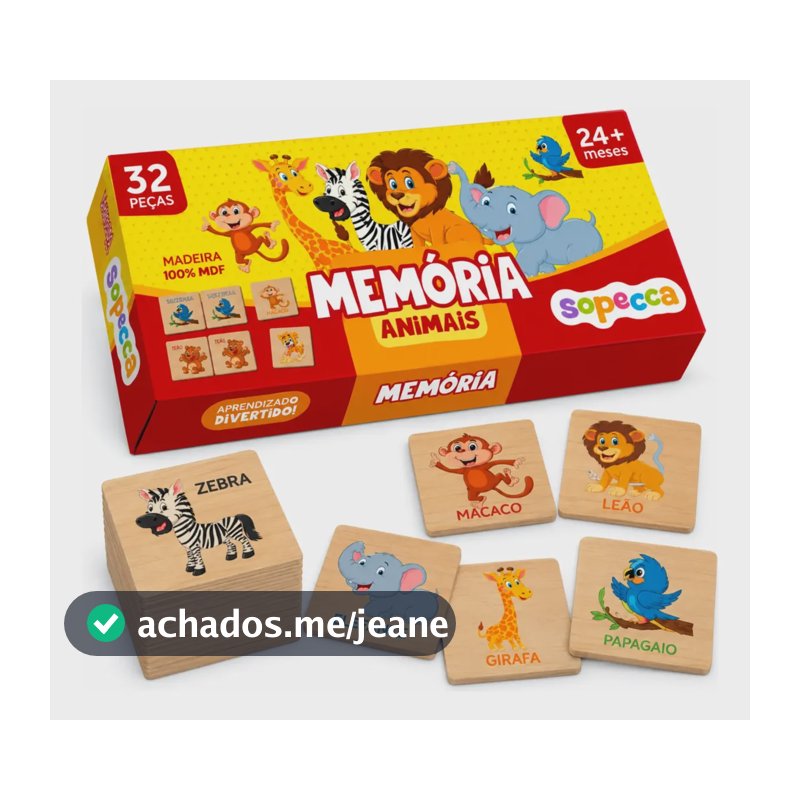 Brinquedo Educativo Pedagógico Jogo Memória Animais Mdf Kids