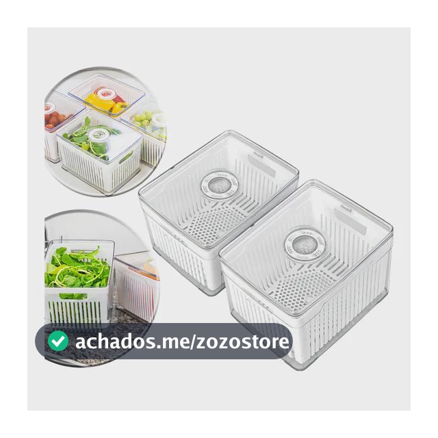 Kit 2 Cestos Organizadores De Geladeira 4,0L Acrílico Plástico Transparente Para Frutas E Verduras Conservar Alimentos