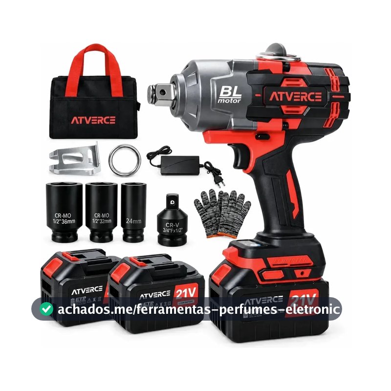Chave de Impacto 3/4 Polegada 2100Nm Brushless a Bateria 21V Sem Fio com 2 Baterias Recarregáveis, Alto Torque para Caminhões, Pneus, Porcas e Manutenção Pesada