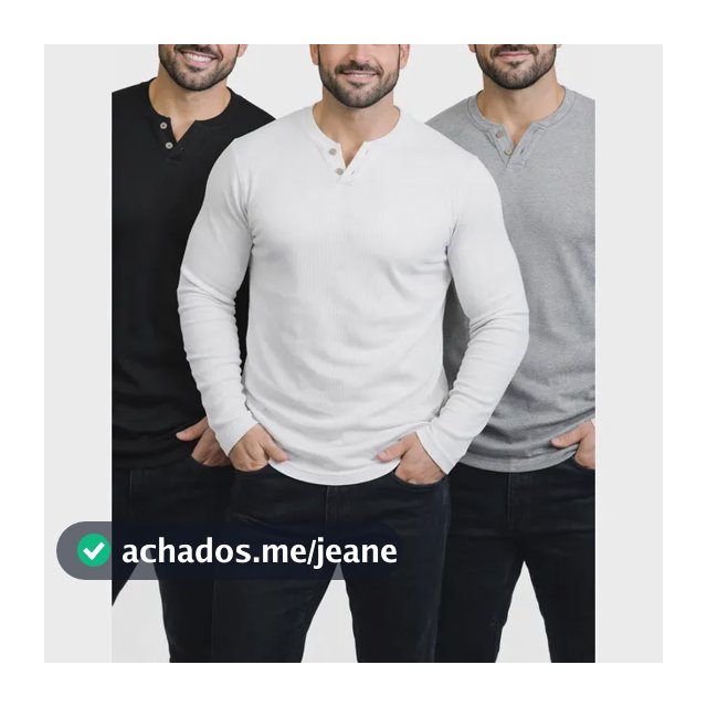 Kit 3 Camiseta Henley Masculina Slim 2 Botões Manga Longa
