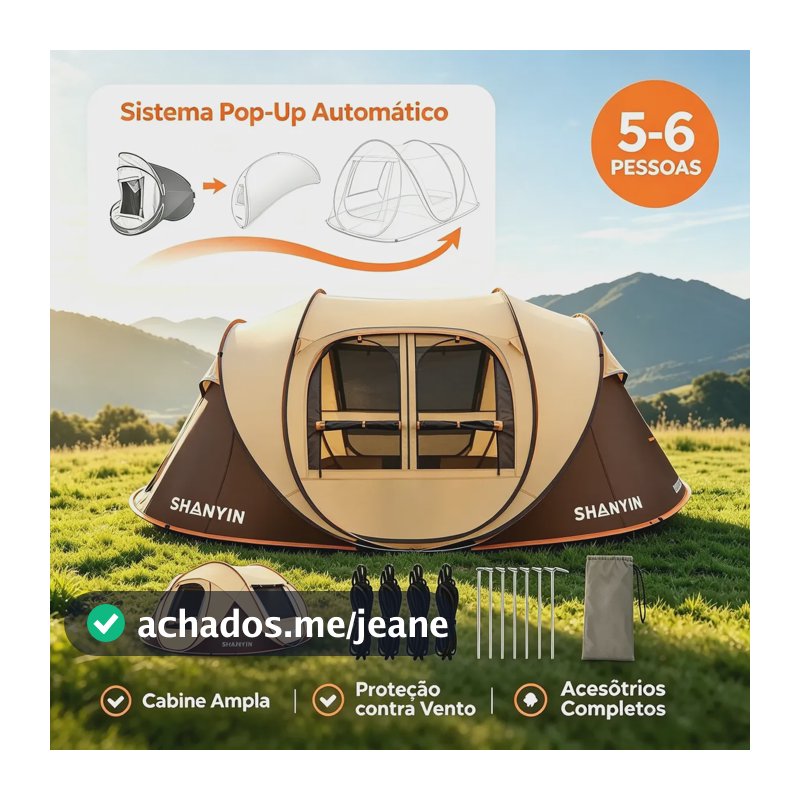 Barraca Montagem Automatica Camping Acampamento 5-6 Pessoas Marrom-claro