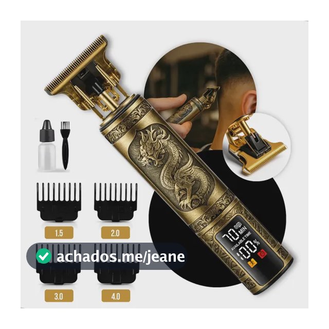 Maquina De Cortar Cabelo Barbear Sem Fio Maquininha Dragão Elétrica Aparador De Pelos Acabamento Depilador 4 Pentes Intimo Masculino Motor Recarregável Usb Tipo C Dourado Nixzen