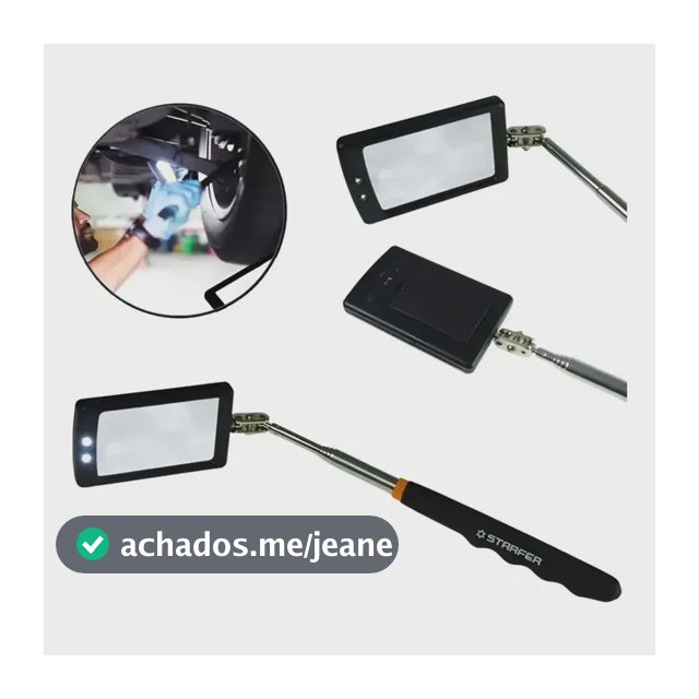 Espelho de Inspeção Telescópico Starfer com LED Haste 870mm Aço Inoxidável
