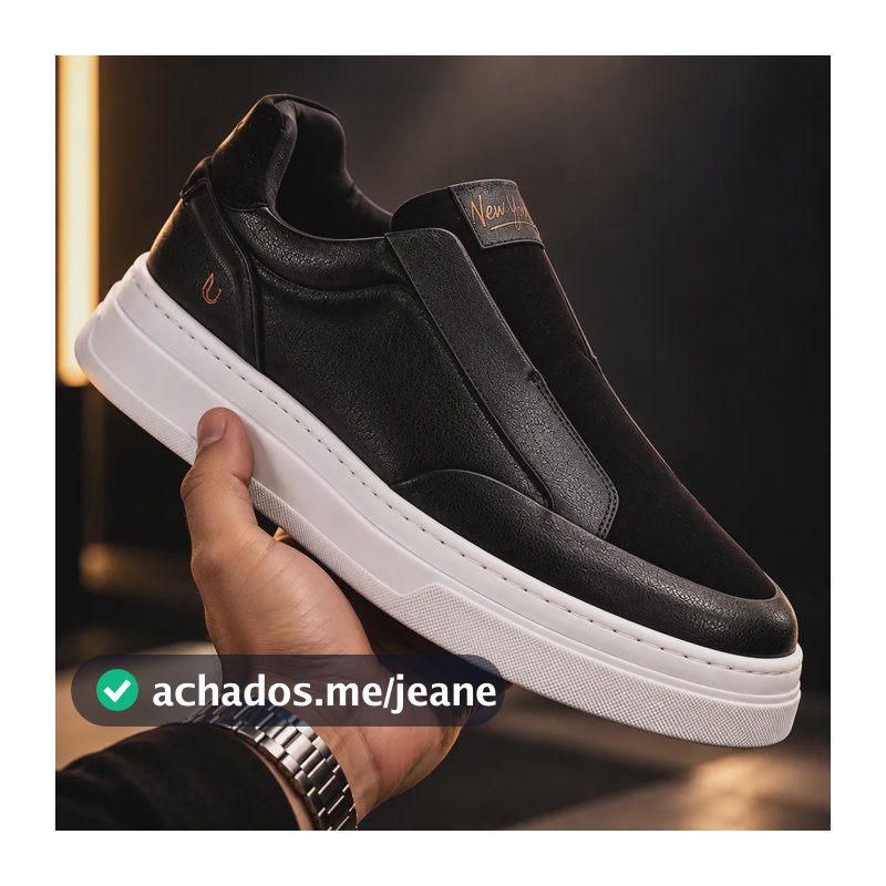 Tênis Masculino Casual Slip On Sapatenis Couro Confortável Preto 39 Br