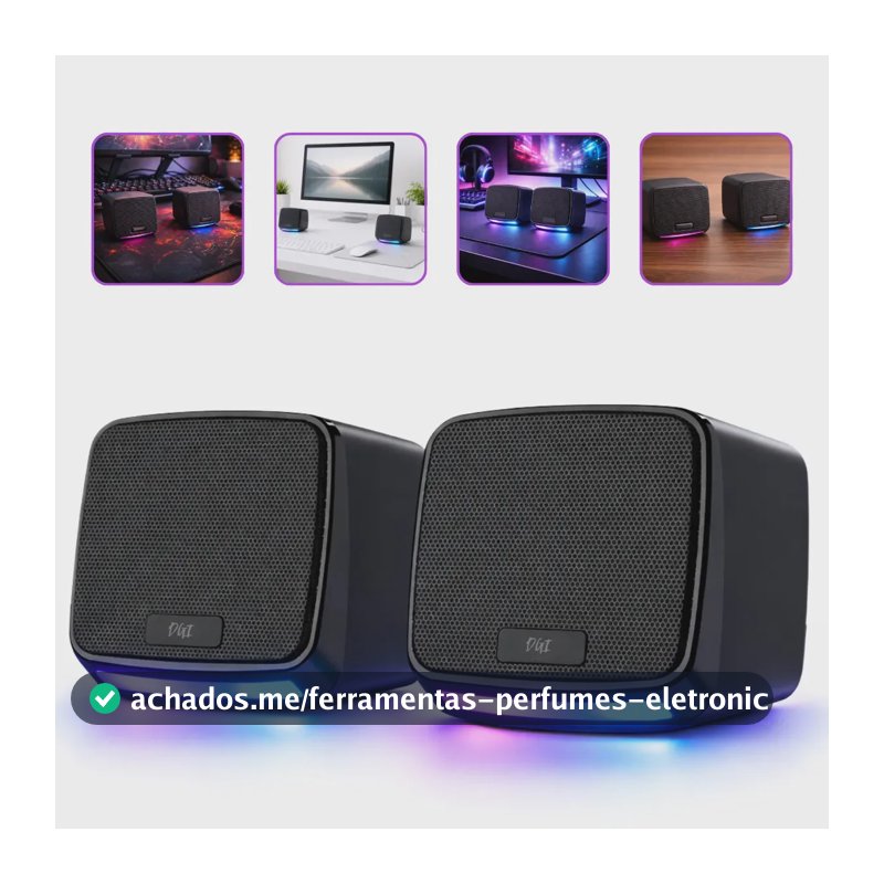 Caixa Caixinha De Som 10w Led Rgb Para Computador Gamer Pc Notebook Projetor Potente Subwoofer Portátil Alta Qualidade Usb P2 Cor Preto Digital Informática