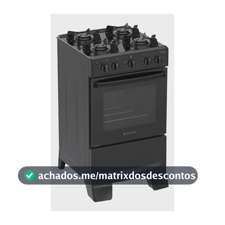 Fogão 4 Bocas Atlas Mônaco Lustro Automático Mesa De Aço Esmaltado Preto