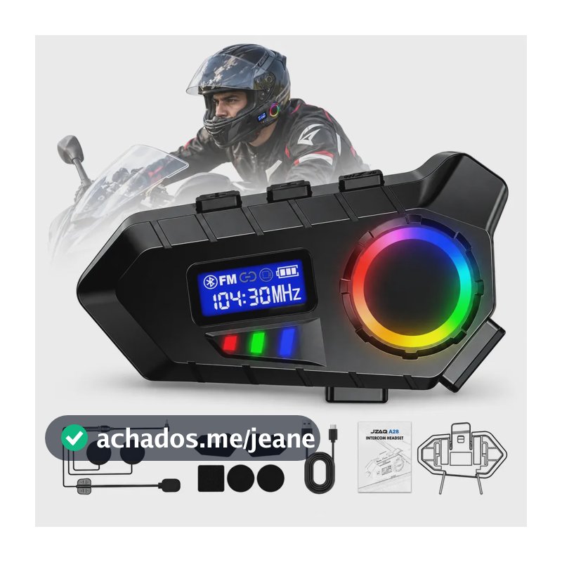Fone De Ouvido Para Capacete Intercomunicador Bluetooth RGB Sem Fio Música GPS Chamadas Handsfree Alta Potência IP65