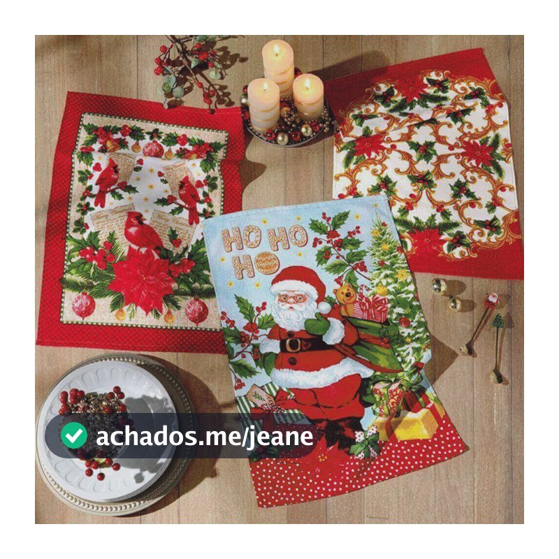 Kit Com 3 Panos De Prato Dohler Natal Em Algodão Vermelho 45x65cm