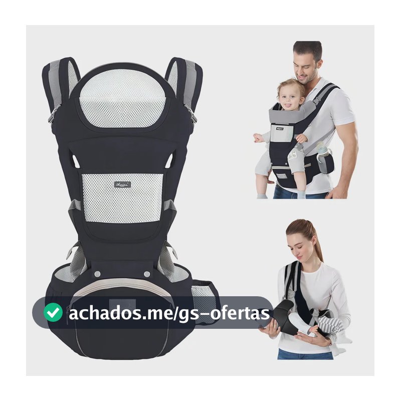 Bolsa Canguru Ergonômico Bebê 3 Em 1 Hygge Moments Cor Preto