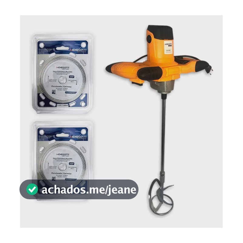 Kit Misturador 1200 Menegotti + 2 Discos Porcelanato Branco
