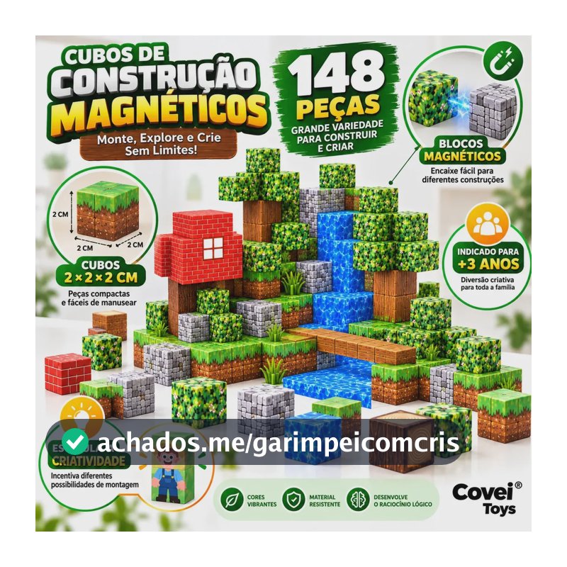 Kit 148 Blocos Imã Magnéticos Construção Montar Empilhamento Cubo Infantil Brinquedo Educativo Covei Toys