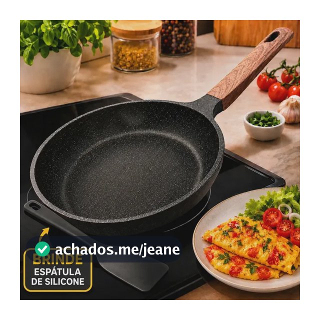 Frigideira Cerâmica Antiaderente Grande 24cm Acompanha Espátula Para Fogão A Gás Indução Cooktop Sem Óleo Não Gruda Profissional PÍTIA