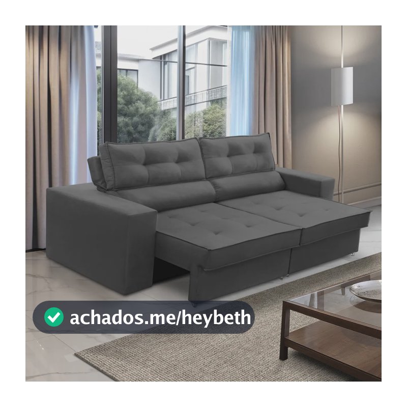 Sofá Retrátil Reclinável 2 Lugares 1,70m com Molas Mirela Suede Cinza Adonai Estofados