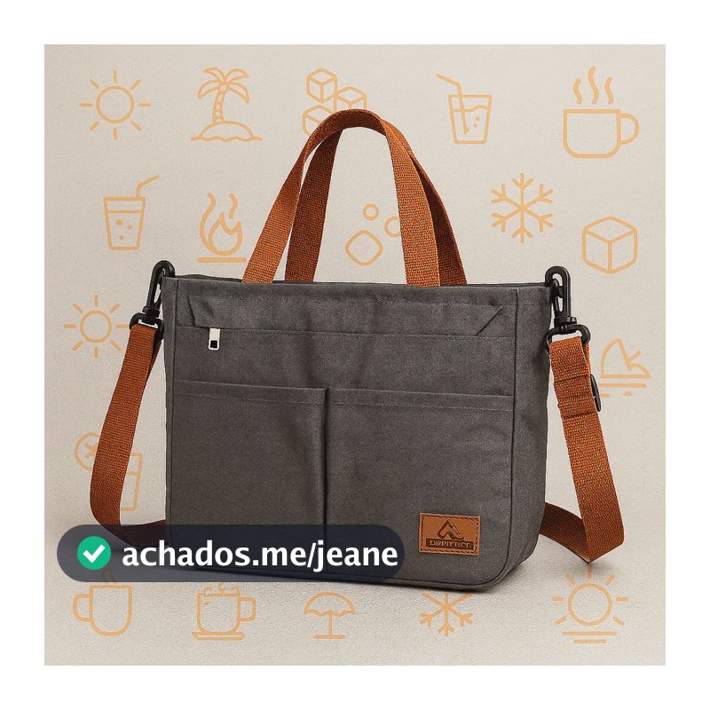 Lancheira Térmica Sacola para Marmita 8L Tote Daily com Alça Ombro Removível Bolsos Multifuncionais Cinza Qualidade Tche Amo