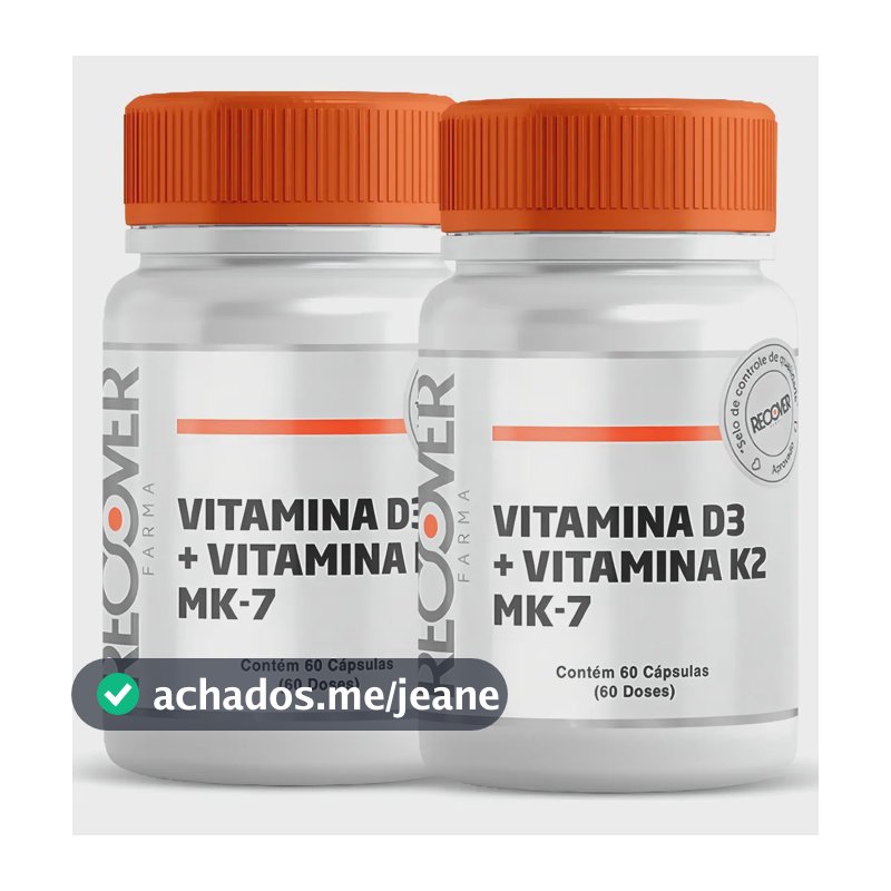 Vitamina D3 e Vitamina K2 Mk-7 Recover Farma Saúde em cápsula Sem sabor 2 kits de 60 un