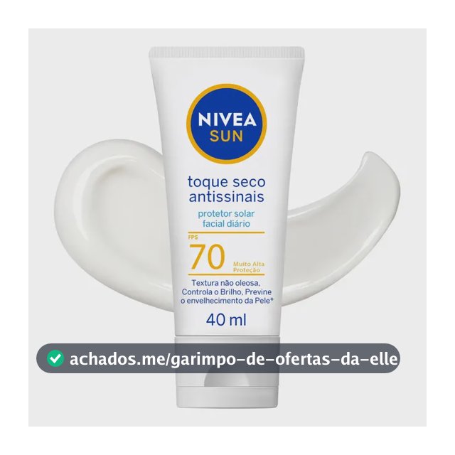 NIVEA SUN Protetor Solar Facial Toque Seco Antissinais FPS70 40ml, Alta Proteção UVA/UVB, Controla a Oleosidade, Previne Envelhecimento, Textura Leve