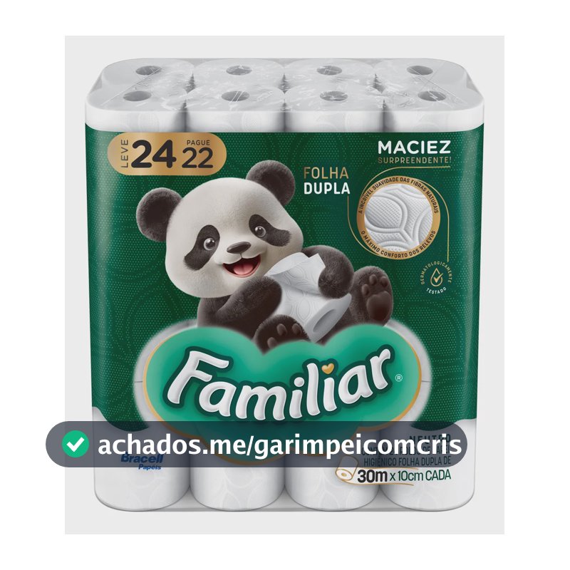 Papel Higiênico Familiar Folha Dupla Kit 24 Rolos de 30 m