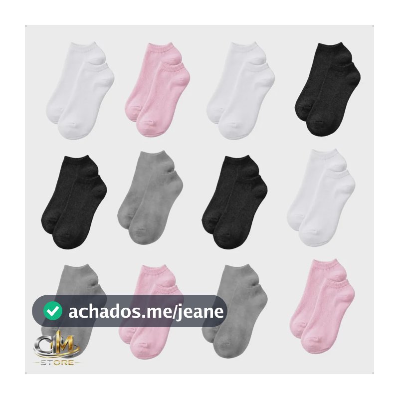 Kit 12 Pares Meia Soquete Meias Cano Curto Feminina Premium Branco Preto Cinza Rosa Liso 36 - 40