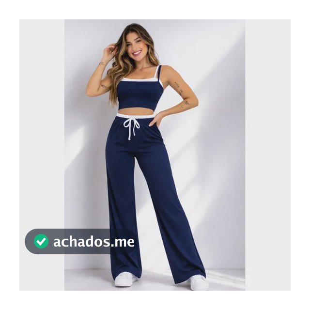 Conjunto Ribana Top De Alcinhas E Calça Pantalona Cós Alto