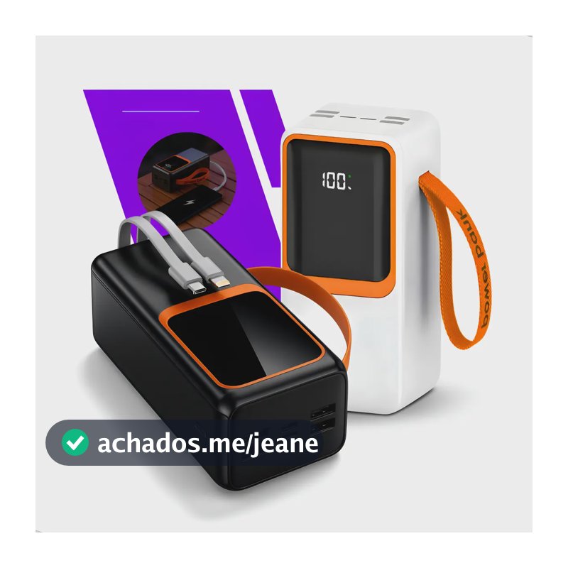 Power Bank 50.000mah Carregador Usb Portátil Cabo Carregador Preto