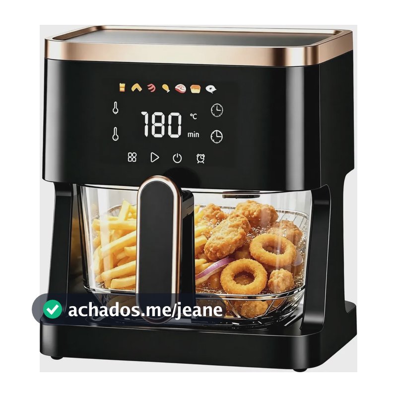 Fritadeira Elétrica Air Fryer6l Visor Vidro Digital Sem Óleo Preto 220v