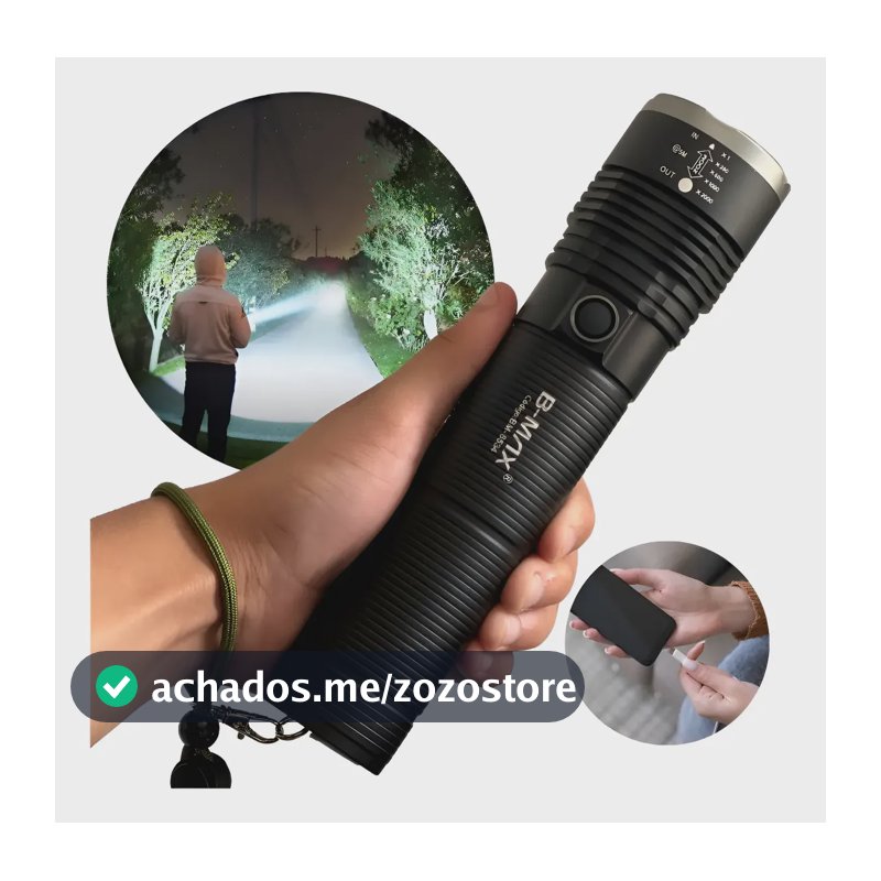 Lanterna Led Tática Mais Forte Do Mundo 2km Militar Potente Branca Preto