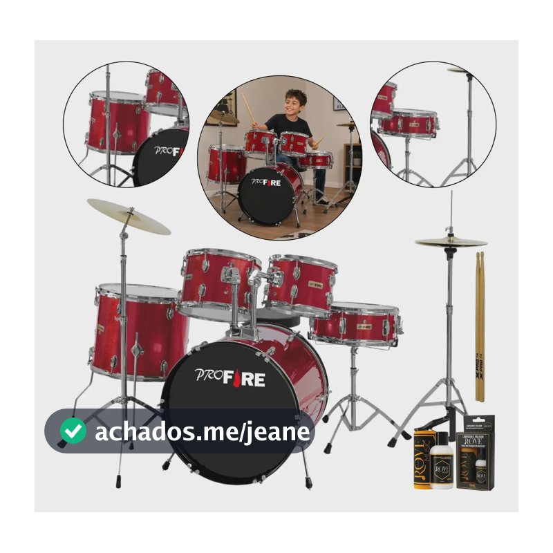 Kit Bateria Pro Fire 16  Vermelha C/ Ferragens Cromada Palco