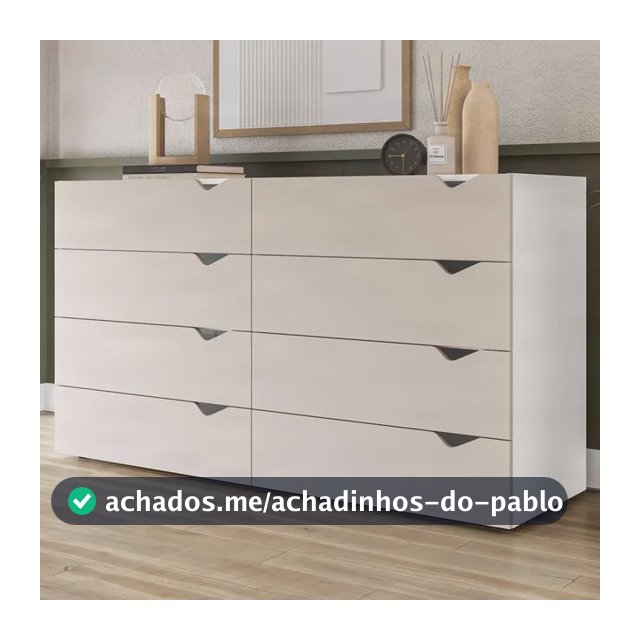 Cômoda Porto 8 Gavetas Ampla Quarto Casal 150cm Bege