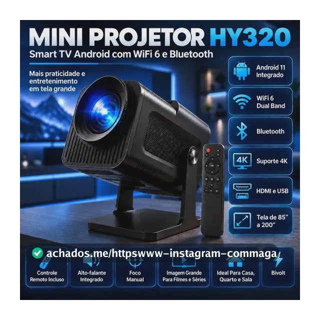 Projetor HY320 Mini Portátil Hardline Smart TV Android WiFi 6 390 ANSI Lumens Full HD Suporte K HMI Bluetooth 85-200 Polegadas Alto Falante Com Controle Remoto Bivolt