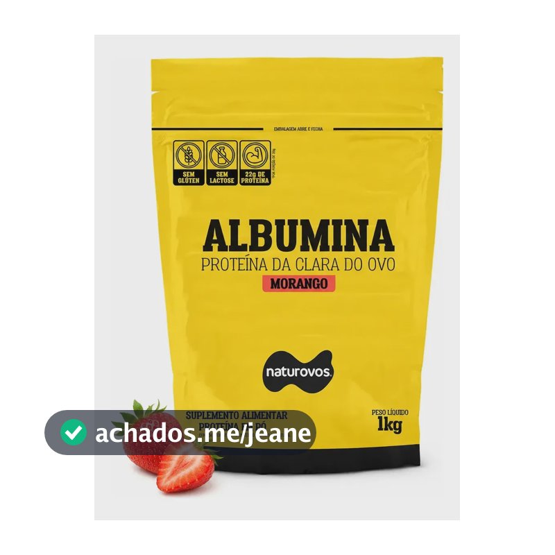 Albumina Naturovos Sabor Morango em Pó 1kg Refil Proteína